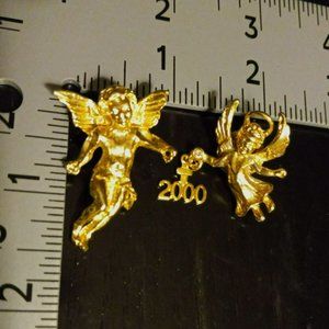 Lot of Two Angel‎ Lapel Pins Brooches Gold Tone Y2K